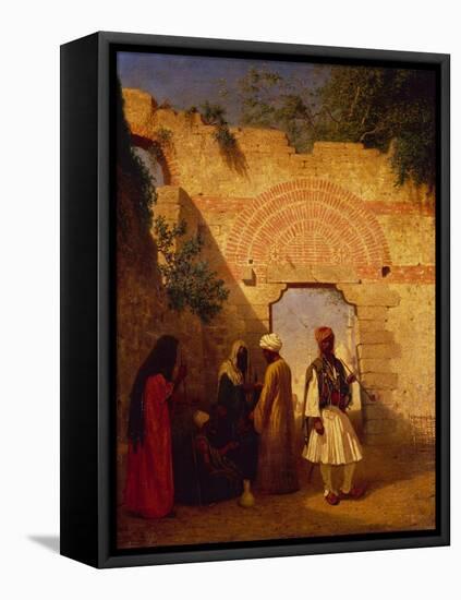 Arabs in front of a Gate, Damascus, Syria-Charles Theodore Frere-Framed Premier Image Canvas