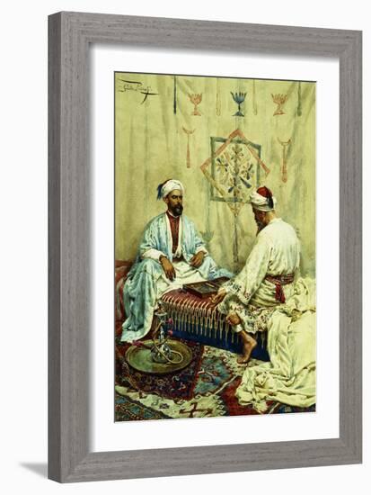 Arabs Playing Backgammon in an Interior-Giulio Rosati-Framed Giclee Print