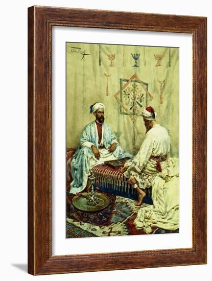 Arabs Playing Backgammon in an Interior-Giulio Rosati-Framed Giclee Print