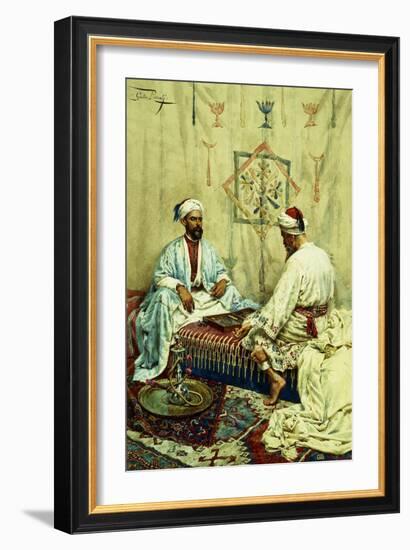 Arabs Playing Backgammon in an Interior-Giulio Rosati-Framed Giclee Print