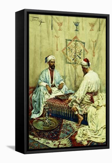 Arabs Playing Backgammon in an Interior-Giulio Rosati-Framed Premier Image Canvas