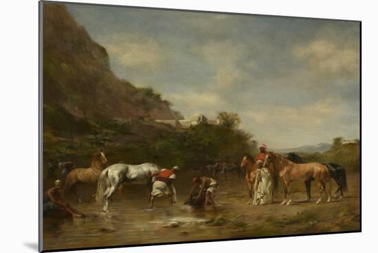 Arabs Watering their Horses, 1872 (Oil on Panel)-Eugene Fromentin-Mounted Giclee Print