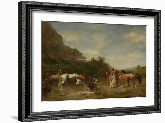 Arabs Watering their Horses, 1872 (Oil on Panel)-Eugene Fromentin-Framed Giclee Print