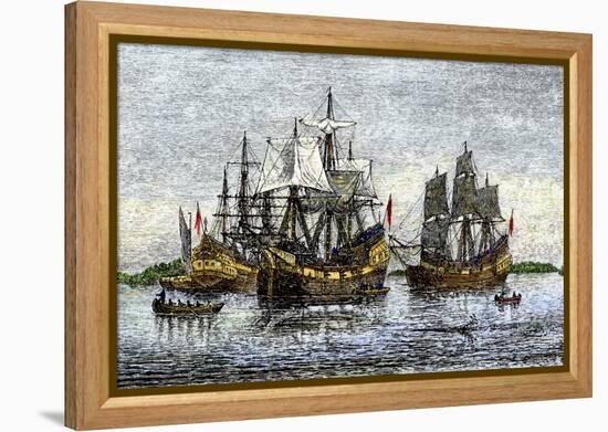 Arbella and Other Ships Bring John Winthrop's Colonists to Salem-null-Framed Premier Image Canvas