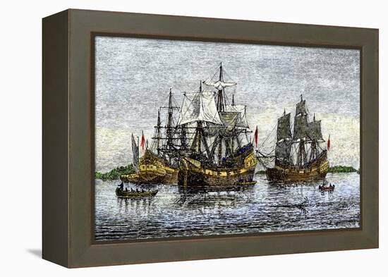 Arbella and Other Ships Bring John Winthrop's Colonists to Salem-null-Framed Premier Image Canvas
