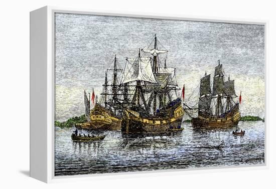 Arbella and Other Ships Bring John Winthrop's Colonists to Salem-null-Framed Premier Image Canvas