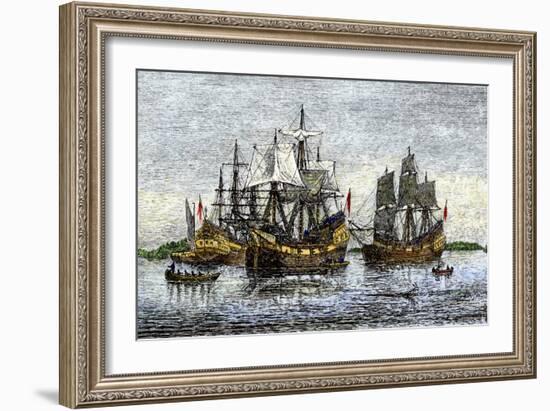 Arbella and Other Ships Bring John Winthrop's Colonists to Salem-null-Framed Giclee Print