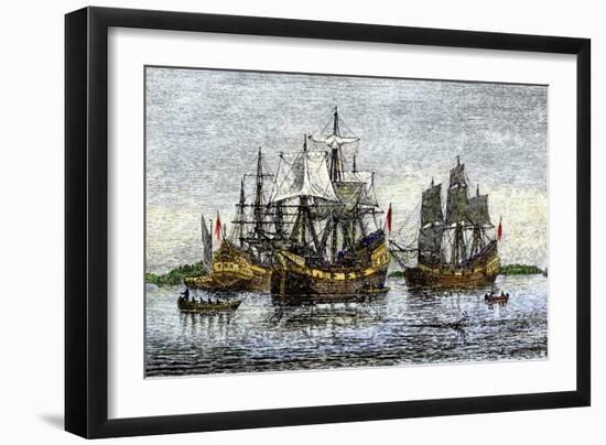 Arbella and Other Ships Bring John Winthrop's Colonists to Salem-null-Framed Giclee Print