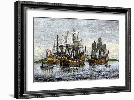 Arbella and Other Ships Bring John Winthrop's Colonists to Salem-null-Framed Giclee Print