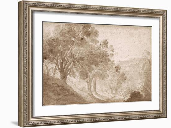 Arbres à gauche d'une pente-Nicolas Poussin-Framed Giclee Print