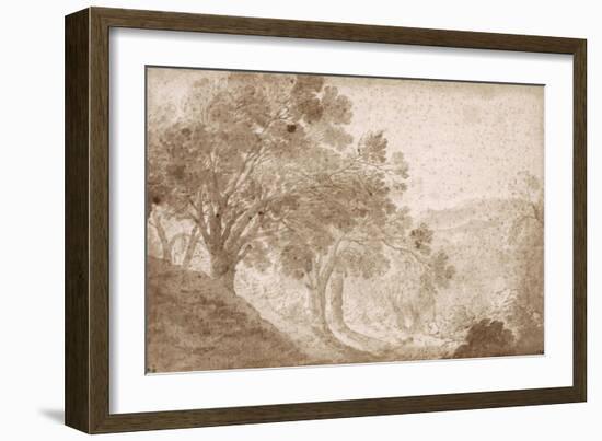 Arbres à gauche d'une pente-Nicolas Poussin-Framed Giclee Print