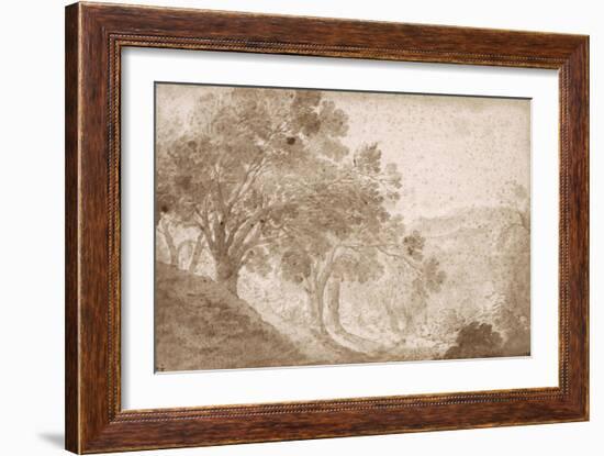 Arbres à gauche d'une pente-Nicolas Poussin-Framed Giclee Print