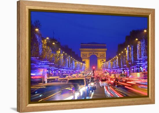 Arc De Triomphe and Xmas Decorations, Avenue Des Champs-Elysees, Paris, France-Neil Farrin-Framed Premier Image Canvas