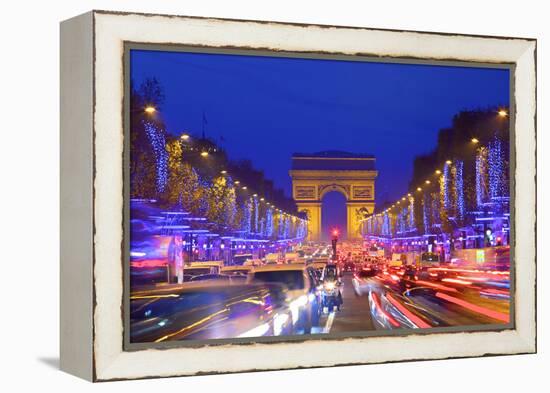 Arc De Triomphe and Xmas Decorations, Avenue Des Champs-Elysees, Paris, France-Neil Farrin-Framed Premier Image Canvas