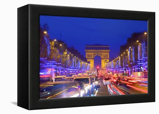 Arc De Triomphe and Xmas Decorations, Avenue Des Champs-Elysees, Paris, France-Neil Farrin-Framed Premier Image Canvas