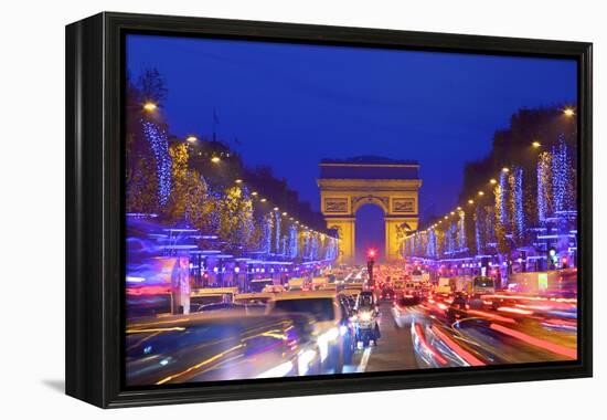 Arc De Triomphe and Xmas Decorations, Avenue Des Champs-Elysees, Paris, France-Neil Farrin-Framed Premier Image Canvas