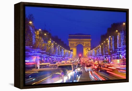 Arc De Triomphe and Xmas Decorations, Avenue Des Champs-Elysees, Paris, France-Neil Farrin-Framed Premier Image Canvas