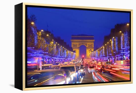 Arc De Triomphe and Xmas Decorations, Avenue Des Champs-Elysees, Paris, France-Neil Farrin-Framed Premier Image Canvas