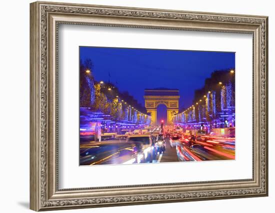 Arc De Triomphe and Xmas Decorations, Avenue Des Champs-Elysees, Paris, France-Neil Farrin-Framed Photographic Print