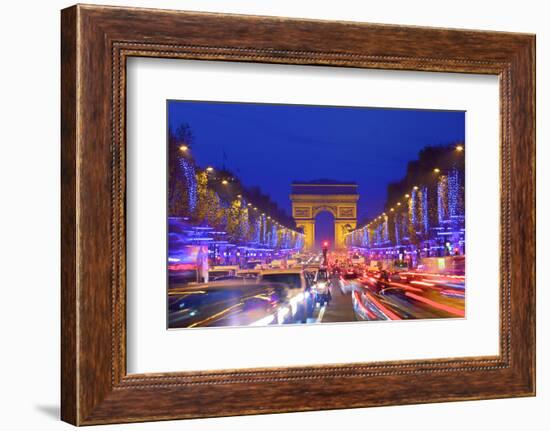 Arc De Triomphe and Xmas Decorations, Avenue Des Champs-Elysees, Paris, France-Neil Farrin-Framed Photographic Print