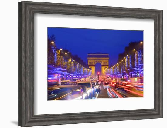 Arc De Triomphe and Xmas Decorations, Avenue Des Champs-Elysees, Paris, France-Neil Farrin-Framed Premium Photographic Print