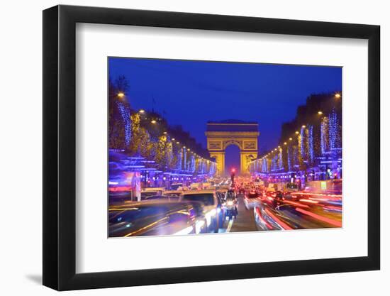 Arc De Triomphe and Xmas Decorations, Avenue Des Champs-Elysees, Paris, France-Neil Farrin-Framed Premium Photographic Print