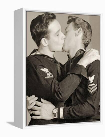 Arcade Photo of Two U.S. Navy Crows Kissing, C.1940-null-Framed Premier Image Canvas