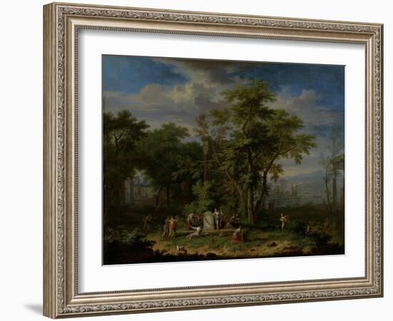 Arcadian Landscape with a Ceremonial Sacrifice-Jan van Huysum-Framed Art Print