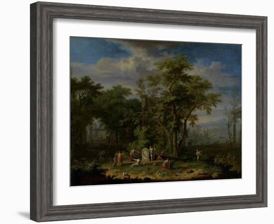 Arcadian Landscape with a Ceremonial Sacrifice-Jan van Huysum-Framed Art Print