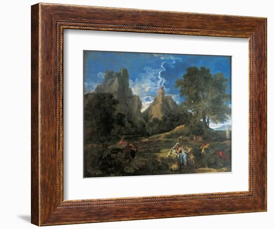 Arcadian Landscape with Polyphemus (Cyclopes in Homer's Odyssey)-Nicolas Poussin-Framed Art Print