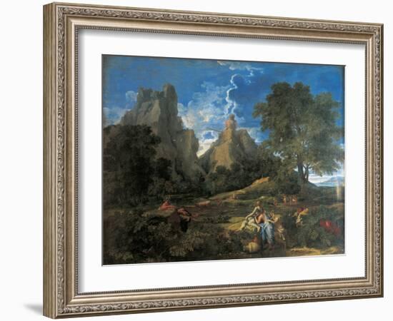 Arcadian Landscape with Polyphemus (Cyclopes in Homer's Odyssey)-Nicolas Poussin-Framed Art Print