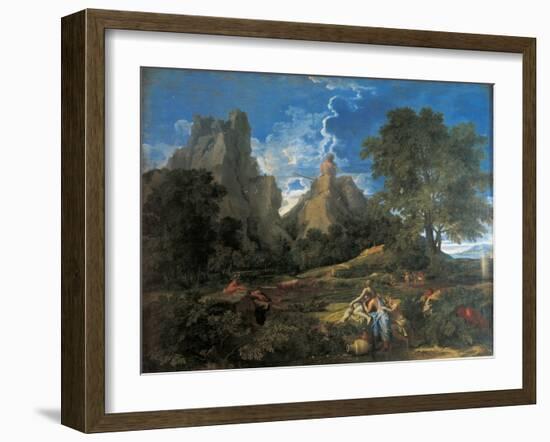 Arcadian Landscape with Polyphemus (Cyclopes in Homer's Odyssey)-Nicolas Poussin-Framed Art Print