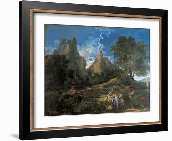 Arcadian Landscape with Polyphemus (Cyclopes in Homer's Odyssey)-Nicolas Poussin-Framed Art Print