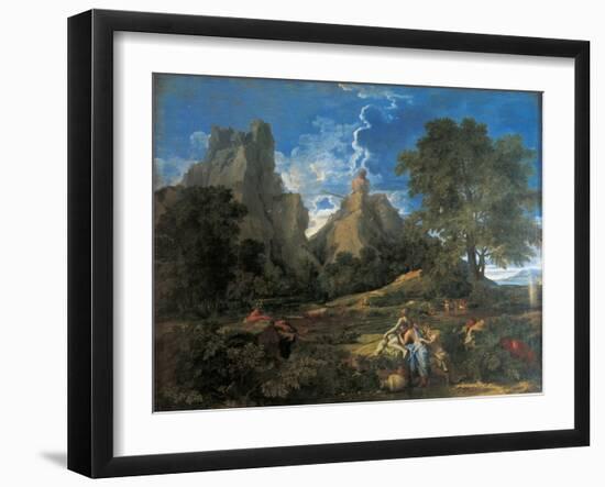 Arcadian Landscape with Polyphemus (Cyclopes in Homer's Odyssey)-Nicolas Poussin-Framed Art Print