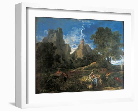 Arcadian Landscape with Polyphemus (Cyclopes in Homer's Odyssey)-Nicolas Poussin-Framed Art Print