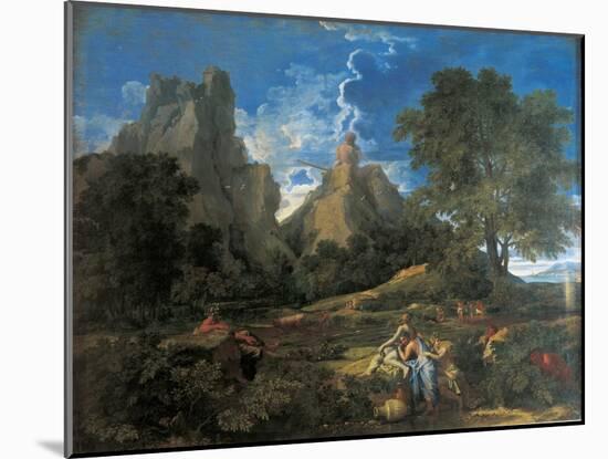 Arcadian Landscape with Polyphemus (Cyclopes in Homer's Odyssey)-Nicolas Poussin-Mounted Art Print