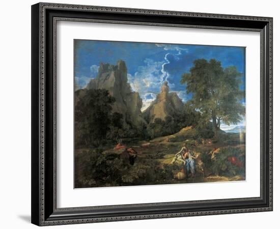 Arcadian Landscape with Polyphemus (Cyclopes in Homer's Odyssey)-Nicolas Poussin-Framed Art Print