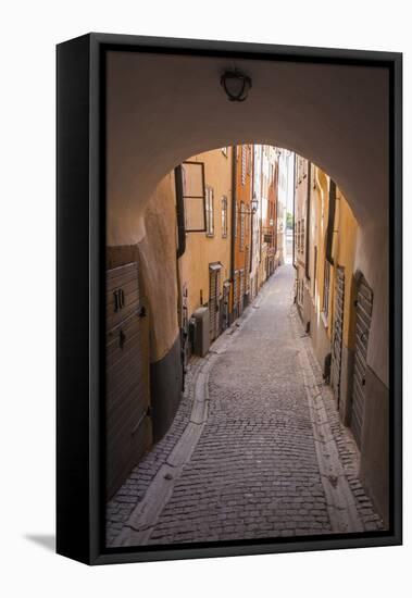 Arch and cobblestone alley in historic Gamla Stan, Stockholm, Sweden, Scandinavia, Europe-Jon Reaves-Framed Premier Image Canvas