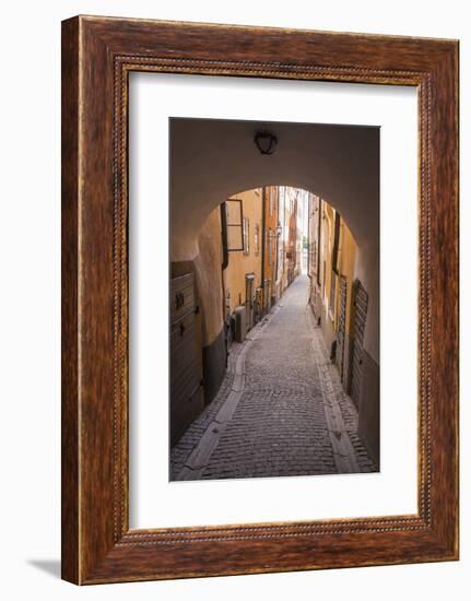 Arch and cobblestone alley in historic Gamla Stan, Stockholm, Sweden, Scandinavia, Europe-Jon Reaves-Framed Photographic Print