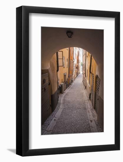 Arch and cobblestone alley in historic Gamla Stan, Stockholm, Sweden, Scandinavia, Europe-Jon Reaves-Framed Photographic Print