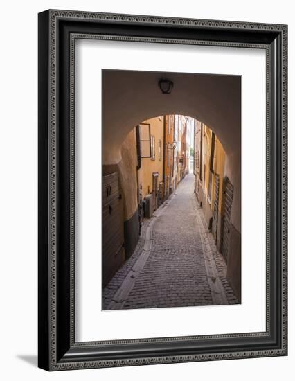 Arch and cobblestone alley in historic Gamla Stan, Stockholm, Sweden, Scandinavia, Europe-Jon Reaves-Framed Photographic Print