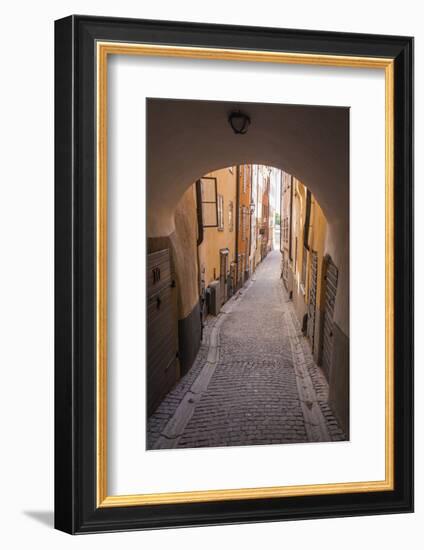 Arch and cobblestone alley in historic Gamla Stan, Stockholm, Sweden, Scandinavia, Europe-Jon Reaves-Framed Photographic Print