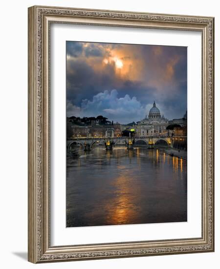 Arch Bridge across Tiber River with St. Peter's Basilica in the Background, Rome, Lazio, Italy-null-Framed Photographic Print