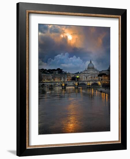 Arch Bridge across Tiber River with St. Peter's Basilica in the Background, Rome, Lazio, Italy-null-Framed Photographic Print