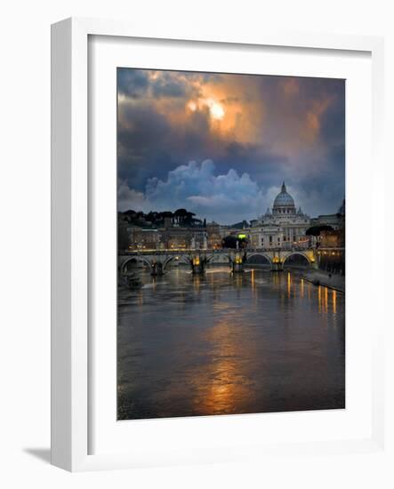 Arch Bridge across Tiber River with St. Peter's Basilica in the Background, Rome, Lazio, Italy-null-Framed Photographic Print