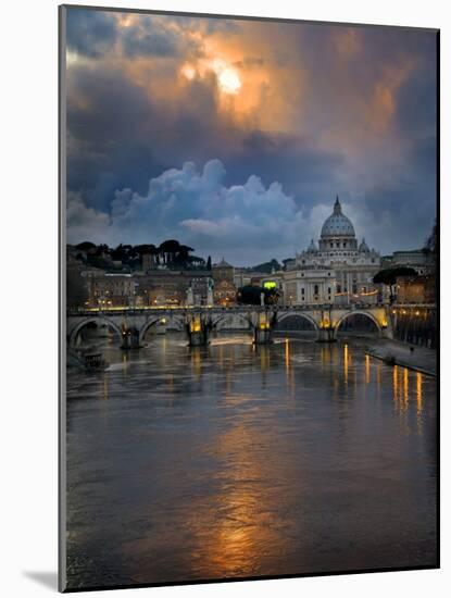 Arch Bridge across Tiber River with St. Peter's Basilica in the Background, Rome, Lazio, Italy-null-Mounted Photographic Print