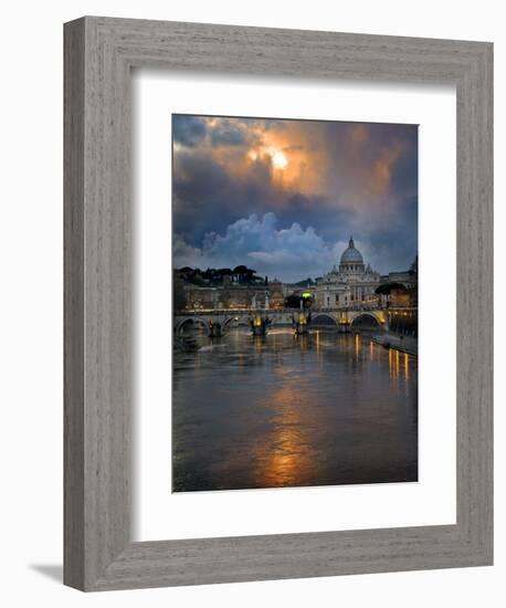 Arch Bridge across Tiber River with St. Peter's Basilica in the Background, Rome, Lazio, Italy-null-Framed Photographic Print