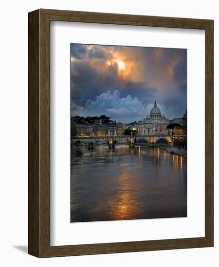 Arch Bridge across Tiber River with St. Peter's Basilica in the Background, Rome, Lazio, Italy-null-Framed Photographic Print