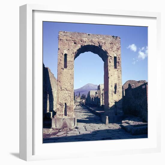 Arch of Caligula with Vesuvius Beyond, Pompeii, Italy-CM Dixon-Framed Photographic Print