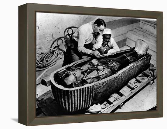 Archaeologist Howard Carter Examining Coffin of Tutankhamen, with 14th Century Egyptian Pharaoh-null-Framed Premier Image Canvas